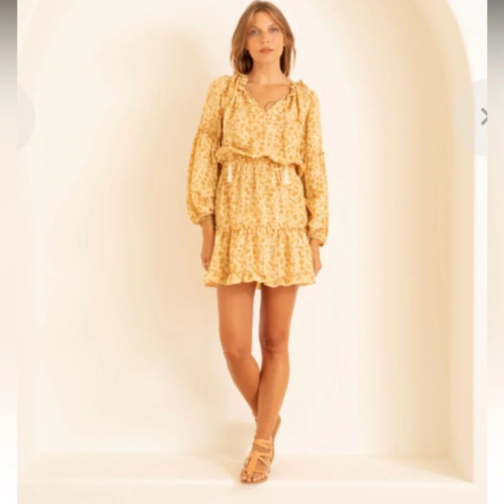 NEW Natalie Martin Maggie Dress Skirt 100% Silk Yellow Floral Boho Mini S Small
